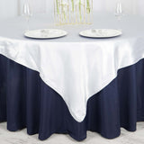 72" x 72" White Satin Square Tablecloth Overlay#whtbkgd