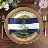 5 Pack | Navy & White Striped Satin Cloth Dinner Napkins | 20x20Inch