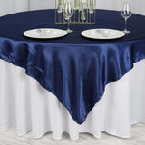 72" x 72" Navy Blue Satin Square Tablecloth Overlay#whtbkgd