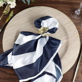 5 Pack | Navy & White Striped Satin Cloth Dinner Napkins | 20x20Inch