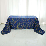 90inch x 156inch Navy Blue Rectangle Polyester Tablecloth With Gold Foil Geometric Pattern