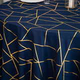 120inch Navy Blue Round Polyester Tablecloth With Gold Foil Geometric Pattern