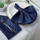 5 Pack | Navy Blue Accordion Crinkle Taffeta Dinner Napkins | 20x20Inch