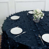 120inch Navy Blue 3D Leaf Petal Taffeta Fabric Round Tablecloth