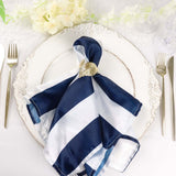 5 Pack | Navy & White Striped Satin Cloth Dinner Napkins | 20x20Inch