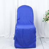 Royal Blue Polyester Banquet Chair Cover, Reusable Stain Resistant Slip On Chair Cover