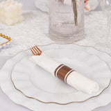 Set of 24 Pre Rolled White Paper Napkins with Rose Gold Plastic Silverware