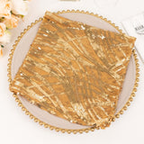 Gold Wave Embroidered Sequin Mesh Dinner Napkin, Reusable Decorative Napkin