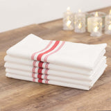 10 Pack White Spun Polyester Cloth Napkins with Red Reverse Stripes