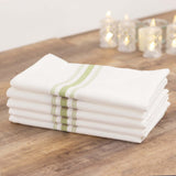 10 Pack White Spun Polyester Cloth Napkins with Sage Green Reverse Stripes