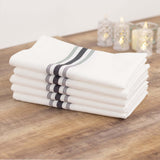 10 Pack White Spun Polyester Cloth Napkins with Black Reverse Stripes