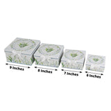 Set of 4 White Green Floral Square Nesting Gift Boxes With Lids