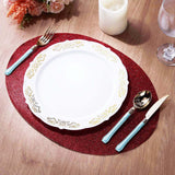 6 Pack | Burgundy Sparkle Placemats, Non Slip Decorative Oval Glitter Table Mat