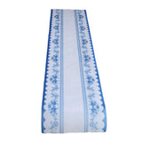 5 Pack White Blue Bordered Style Non-Woven Table Runner with Ornate Floral Prints#whtbkgd