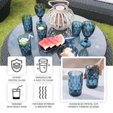 6 Pack Ocean Blue Crystal Cut Highball Cocktail Glasses with Heavy Base