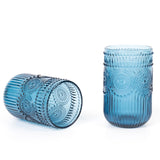 Vintage Embossed Drinking Glasses, Highball Cocktail Glass Tumblers Ocean Blue