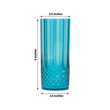 6 Pack 14oz Ocean Blue Crystal Cut Reusable Plastic Cocktail Tumbler Cups, Shatterproof Tall