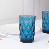 6 Pack Ocean Blue Crystal Cut Highball Cocktail Glasses with Heavy Base