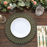 6 Pack | 13inch Matte Olive Green Sunflower Disposable Charger Plates