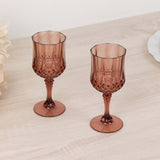 6 Pack 8oz Dusty Rose Crystal Cut Reusable Plastic Cocktail Goblets, Shatterproof Wine Glasses