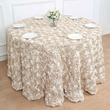 120inch Beige Grandiose 3D Rosette Satin Round Tablecloth