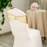 5 pack Metallic Champagne Spandex Chair Sashes With Attached Round Diamond Buckles