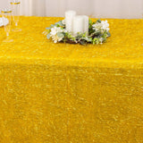 90x156inch Metallic Gold Premium Tinsel Shag Rectangular Tablecloth, Shimmery Metallic Fringe