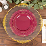 10 Pack | 7inch Burgundy With Gold Vintage Rim Disposable Salad Plates