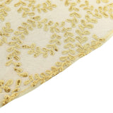 120inch Gold Sequin Leaf Embroidered Seamless Tulle Round Tablecloth, Sheer Table Overlay
