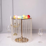 14" Round 16" Tall Metallic Gold Cake Stand, Cupcake Dessert Pedestal With Crystal Chains