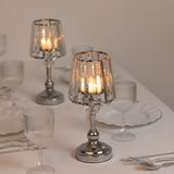 2-Pack 11inch Crystal Pendant Candle Holders - Classic Empire Lamp Shade Style in Silver