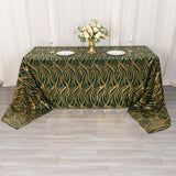 90x156inch Hunter Emerald Green Gold Wave Mesh Rectangular Tablecloth With Embroidered Sequins