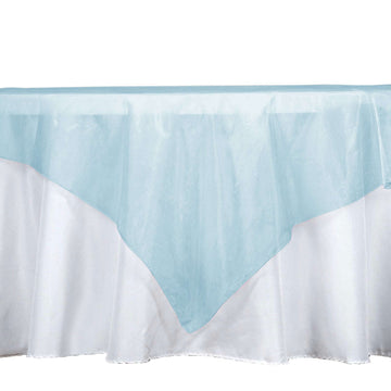 Organza 60"x60" Square Table Overlay Turquoise - Sheer Finish Table Topper