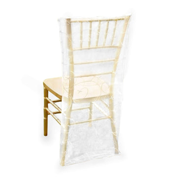 Organza Chair Slipcover with Satin Embroidery for Chiavari Chairs White - Stylish Wedding Chair Back Cover