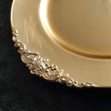 6 Pack | 13inch Gold Embossed Baroque Round Charger Plates With Antique Design Rim