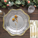 6 Pack | 13" Clear / Gold Baroque Scalloped Acrylic Plastic Charger Plates