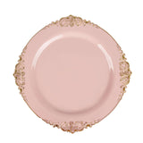 10 Pack | 8inch Blush Rose Gold Leaf Embossed Baroque Plastic Salad Dessert Plates