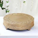 22inch Round Gold Embossed Cake Stand Riser, Matte Metal Cake Pedestal