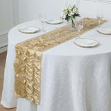 12inch x 108inch Champagne 3D Leaf Petal Taffeta Fabric Table Runner