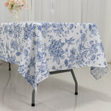 60x102inch White Blue French Toile Polyester Tablecloth Floral Table Cloth for Dining Tables