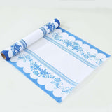 5 Pack White Blue Bordered Style Non-Woven Table Runner with Ornate Floral Prints