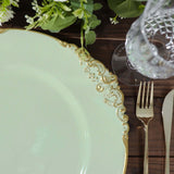 6 Pack | 13inch Sage Green Gold Embossed Baroque Round Charger Plates With Antique Design Rim