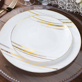 10 Pack | White & Gold Brush Stroked 10inch Round Plastic Dinner Plates