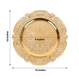 6 Pack Gold Round Acrylic Charger Plates With Floral Embossed Scalloped Rim, 13inch Unbreakable