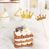 24 Pack | 5inch Gold Glitter Crown Cupcake Toppers, Royal Party Cake Picks