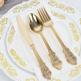 24 Pack | Metallic Gold Baroque Style Heavy Duty Plastic Silverware Set