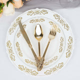 24 Pack | Metallic Gold Baroque Style Heavy Duty Plastic Silverware Set