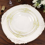 10 Pack | 8inch Clear Gold Leaf Embossed Baroque Plastic Salad Dessert Plates