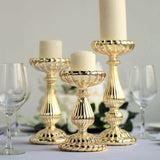 Set of 3 | Mercury Gold Glass Pillar Candle Holder Stands, Votive Candle Centerpieces