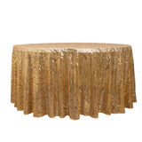 120inch Gold Wave Mesh Round Tablecloth With Embroidered Sequins